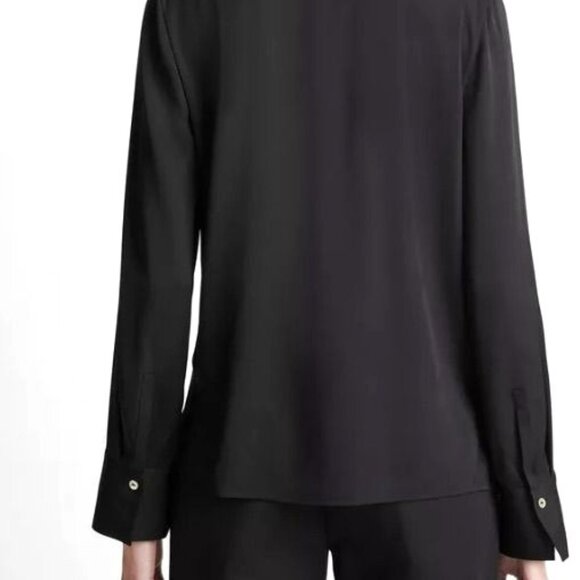 VINCE Stretch Silk Long Sleeve Polo Blouse Black Size 4 Minimalist Luxury Top - Picture 10 of 10